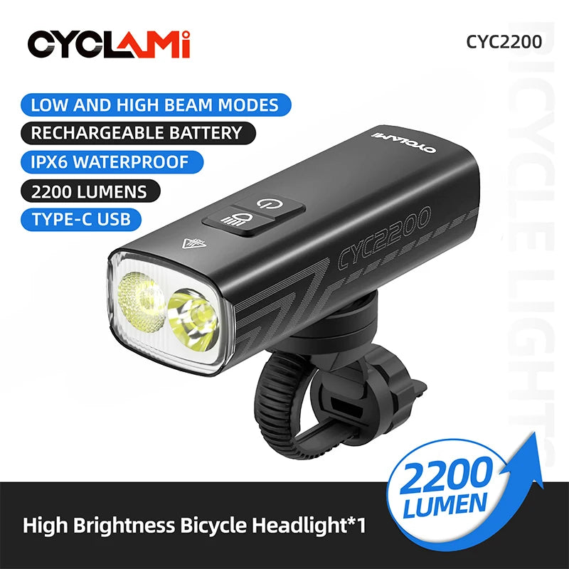 CYCLAMI Bicycle Bike Light LED 2200 Lumens High Brightness Multi-Function Road MTB Cycling Safety Front Lights Bike Front IPX6