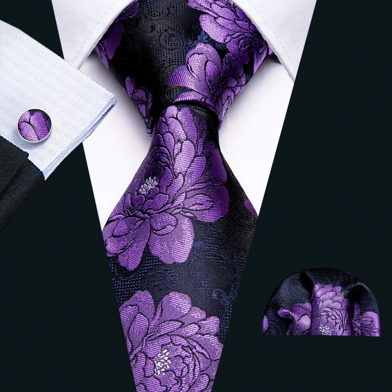 Barry.Wang Colorful Men Tie Handkerchief Cufflinks Set Novelty Floral Necktie for Male Designer Wedding Business Party Gift