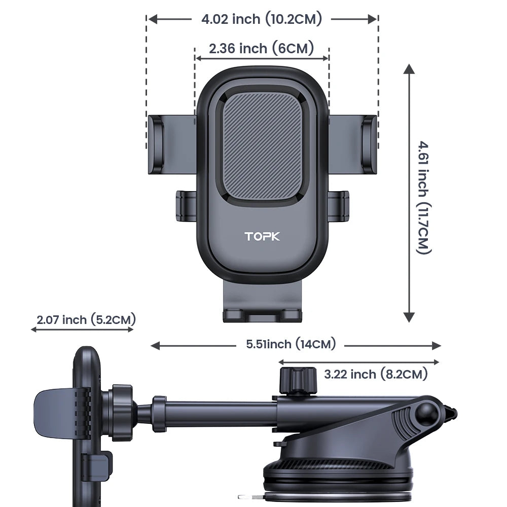 TOPK Car Phone Holder Mount Suction Cup Strong Grip Adjustable Dashboard/Windshield Stand Fit for All Smartphones iOS/Android