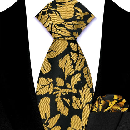 Mens 8cm Tie Set Orange Brown Floral Stripes Wedding Tie Hadkerchief Set For Men Fashion Design Quality Hanky Necktie Set
