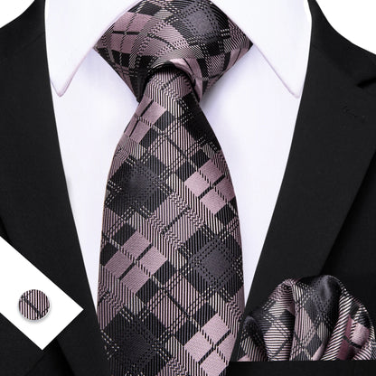 Barry.Wang Jacquard Watermelon &amp; Peach Pink Men Tie With Pocket Square Cufflinks Set Exquisiet Necktie For Male Wedding Business