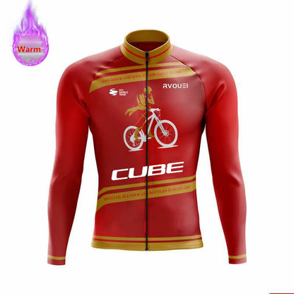 Winter Thermal Fleece Cycling Jersey Sports Bike Rvouei Cube Pro Team Mountian Bicycle Clothing Ropa Ciclismo Invierno Hombre