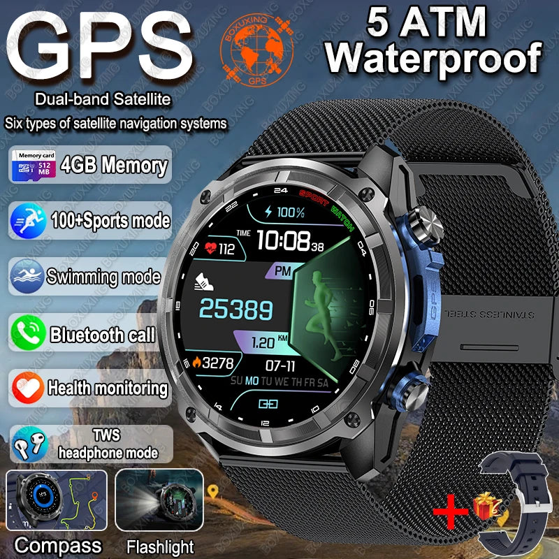 New GPS Military Smart Watch Men Offline Maps 4GB Memory 5ATM Waterproof Video Player 860 mAh Battery Swimming Sports Smartwatch