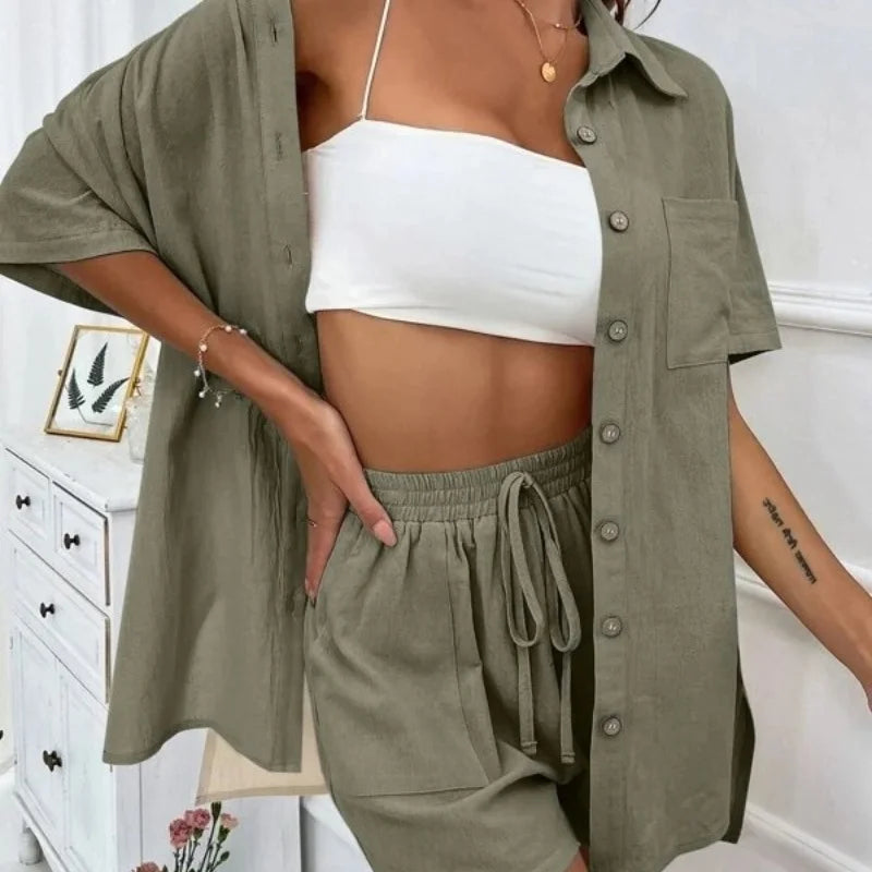2025 summer new comfortable short-sleeved thin satin shirt shorts suit