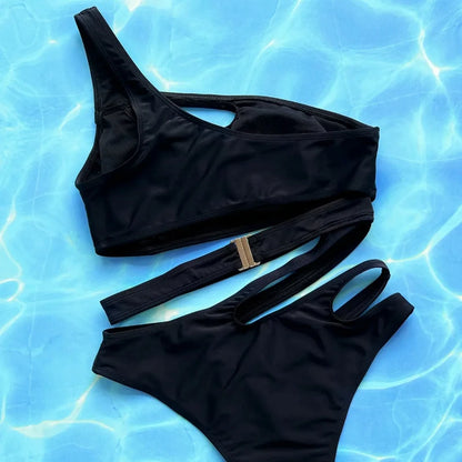 Sexy Women Swimwear Asymmetric Cut Out One Shoulder Swimsuit Female High Cut Monokini Bather Bathing Suit Swim купальник женский