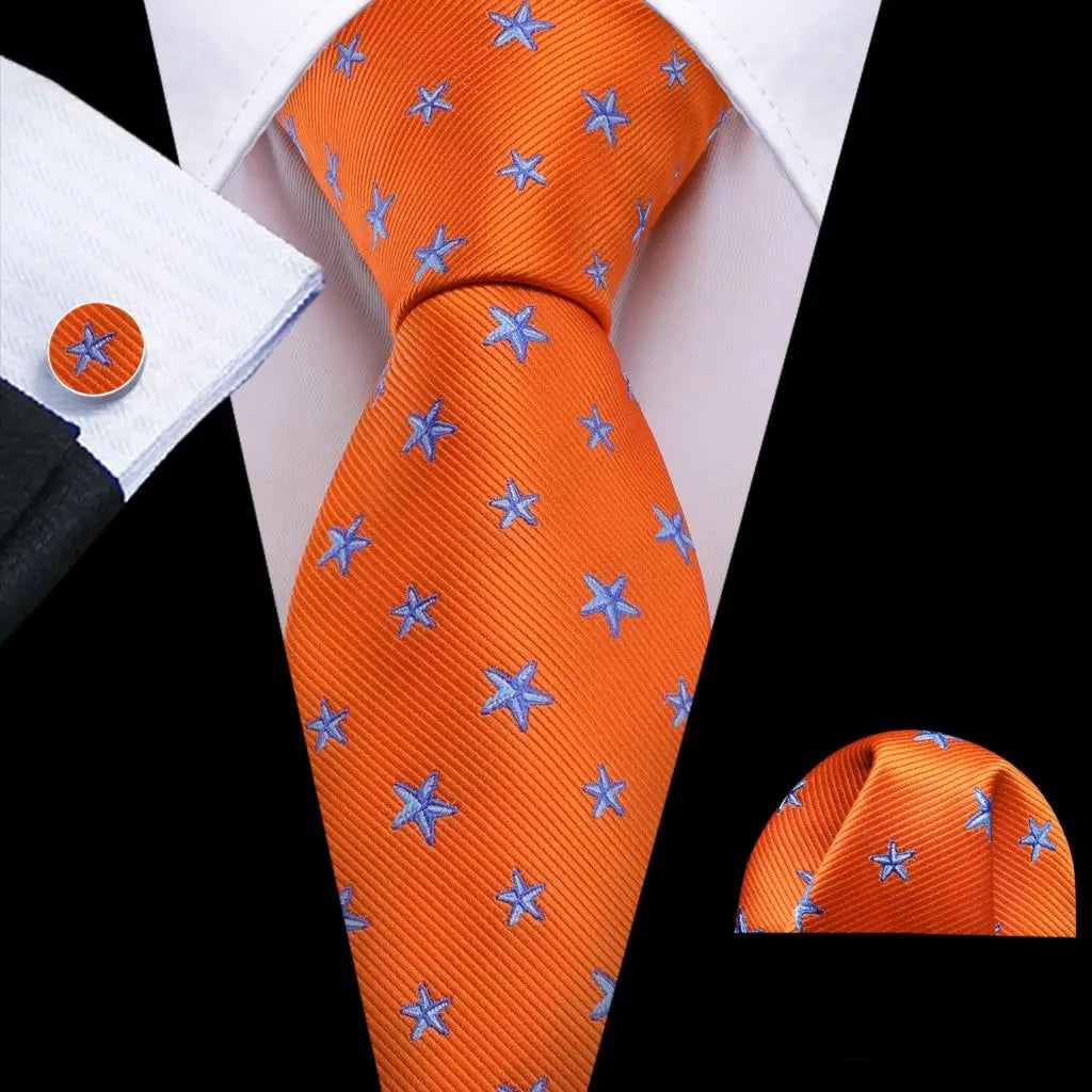 Barry.Wang Colorful Men Tie Handkerchief Cufflinks Set Novelty Floral Necktie for Male Designer Wedding Business Party Gift