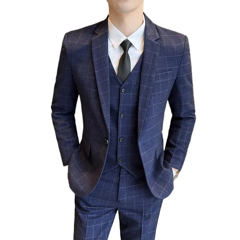 Suits  (blazer+ Vest + Pants) Men Fashion Business Casual Hosts Slim-fit Gentleman Wedding Work  Mens Suits 3 Piece M-5XL