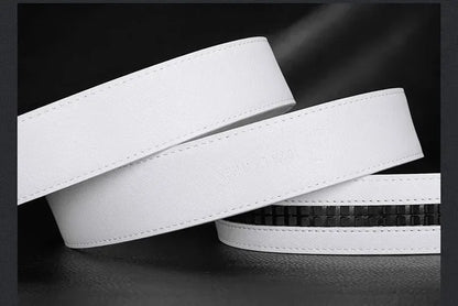 Men &amp; Women Elegant White Belt - Genuine Leather, Automatic Buckle, 3.5cm for Jeans