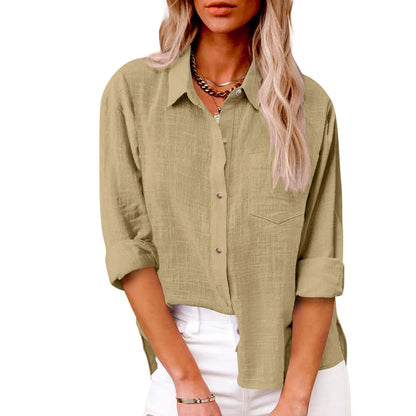 Women Casual Loose Solid Shirt Spring Summer Fashion Elegant Long Sleeve Button Office Holiday Top Shirts Blouses Women Casual