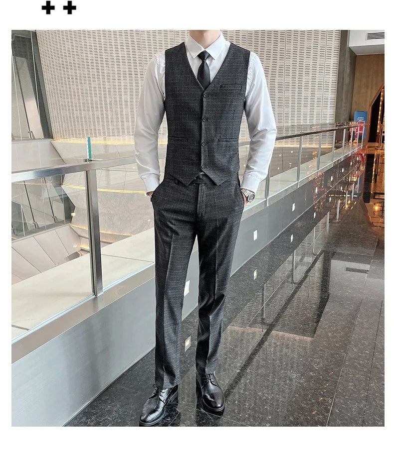 Suits  (blazer+ Vest + Pants) Men Fashion Business Casual Hosts Slim-fit Gentleman Wedding Work  Mens Suits 3 Piece M-5XL