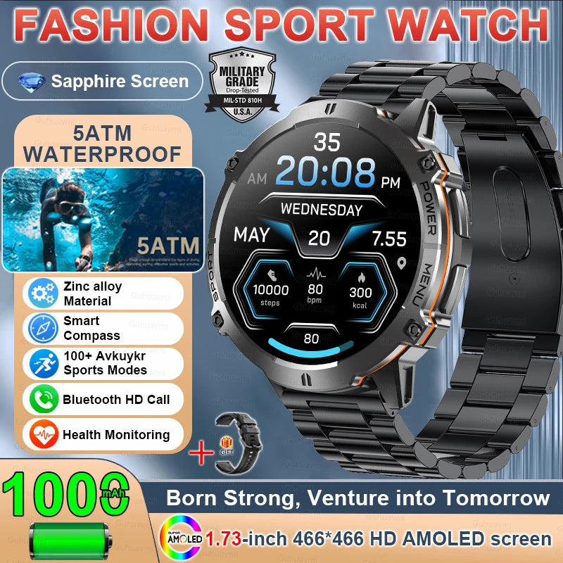 New TANK X3 1000mAh Large Battery Durable Adult Smart Watch GPS Compass Altimeter 5ATM Waterproof BT Call Sports Smartwatch Men