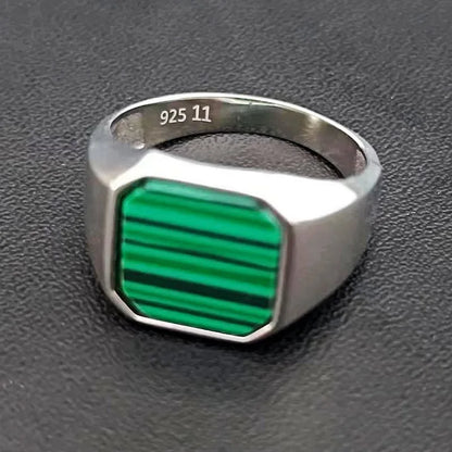 BOCAI  S925 Silver Jewelry Inlaid With Natural Malachite Stone Square Men&