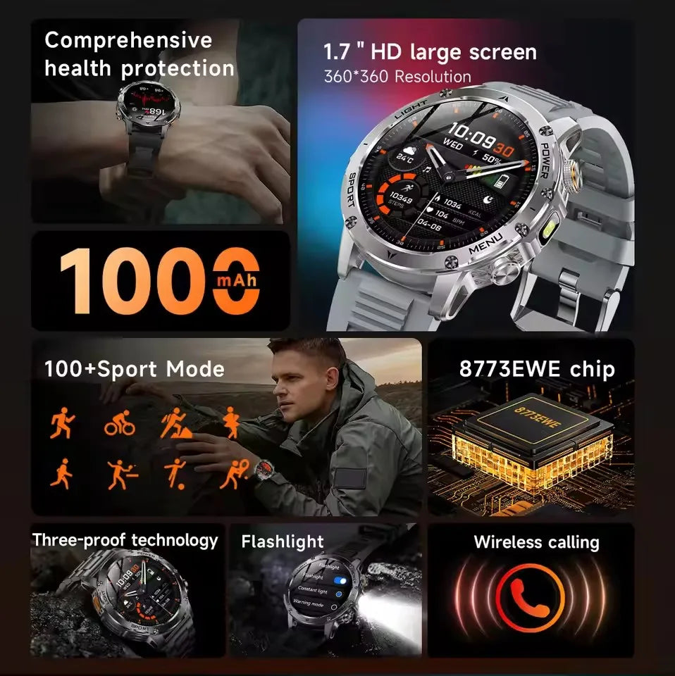 T-Rex 3 Military Grade 1000mAh Battery Smart Watch IP68 Waterproof GPS Bluetooth call AMOLED HD Men Sports 2026 New Smartwatch