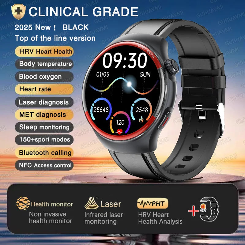 2025 New Nursing Health laser Cure Blood pressure Smart Watch Men Heart rate Pulse Sleep Bluetooth call Body Monitor Smartwatch