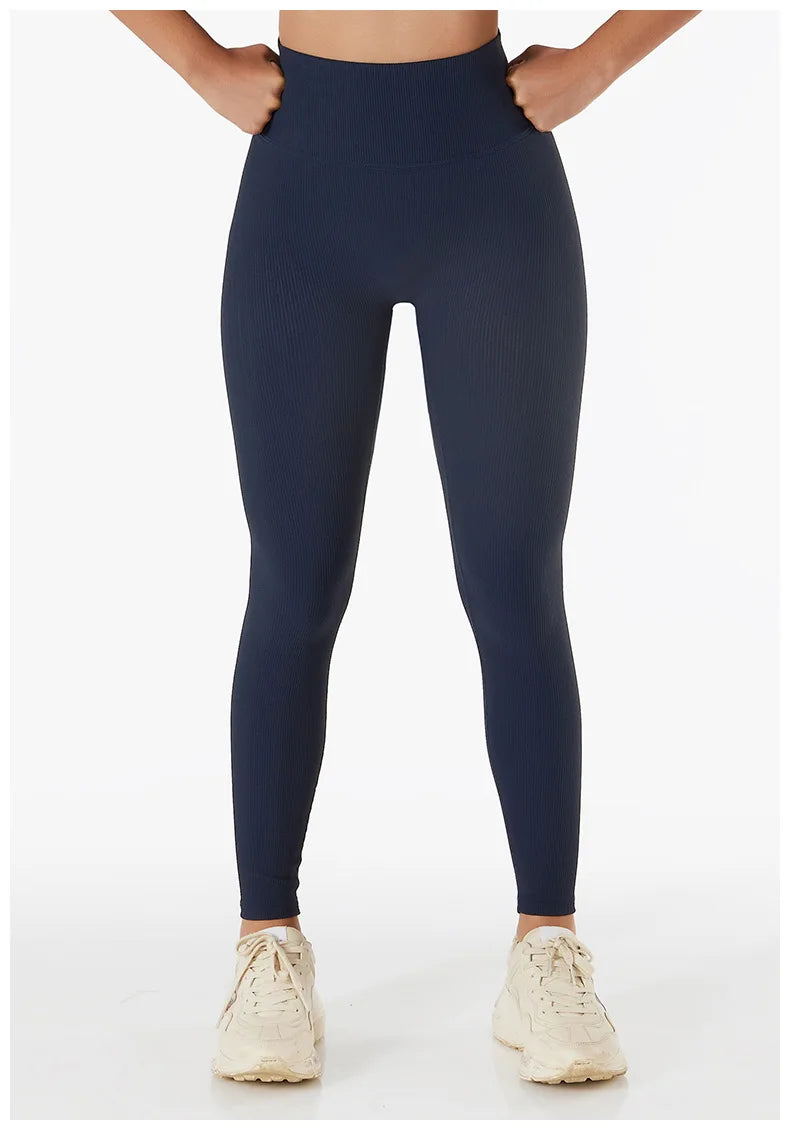 WAREBALL High Waist Yoga Pants New Ribbed Seamless Gym Leggings Sport Women Fitness Female Legging Tummy Control Running Tights