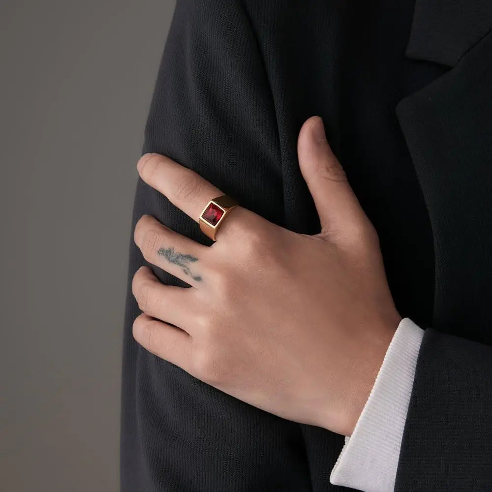 VQYSKO Big Square Cut Stone Signet Ring Exquisite Large Colour Quartz Cocktail Ring For Women Men Jewelry Party Gifts