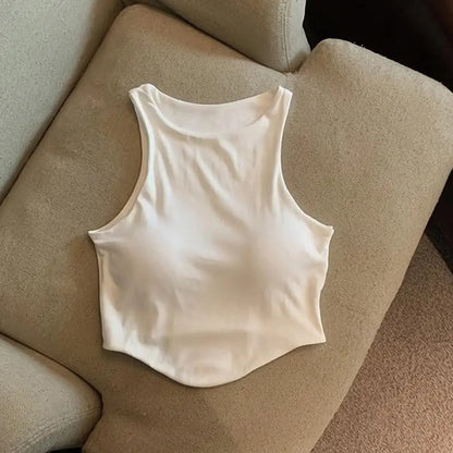 Summer Women Tank Tops Camisole  With Padded Bra Solid Color Sexy Off Shoulder O Neck Elastic Sport Vest  Push Up Base Shirt