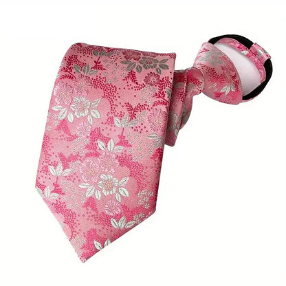 Hot Sell 8CM Zipper Tie Men Bridegroom Wedding Stripes Necktie Lazy Pre-tied Ties Pink Red Color Necktie For Men Women