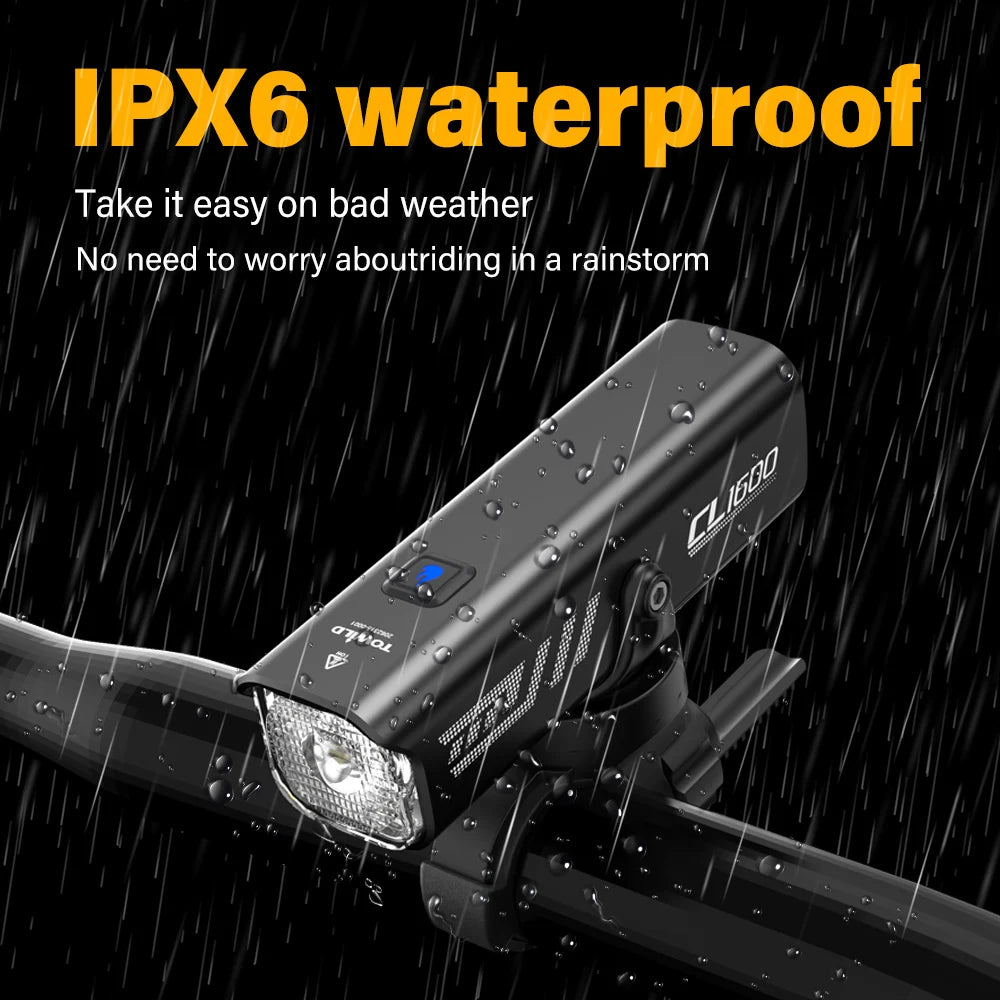 TOWILD CL1600LM Bicycle Light 5000mAh Bike Light IPX6 Flashlight Aluminum Front Lamp Type-C Charging MTB Road Cycling Headlights