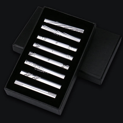 8pcs Tie Clips Metal Diamond With Box For Men Wedding Mens Necktie Clips Set Chrome Stainless Steel Jewelry Gentleman Ties Pin