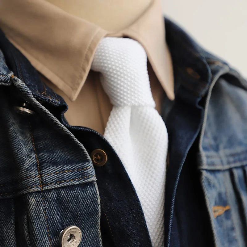 6CM Knit Tie Slim Fashion Knitted Ties For Men Solid Black White Blue Burgundy Knitted Skinny Men Necktie
