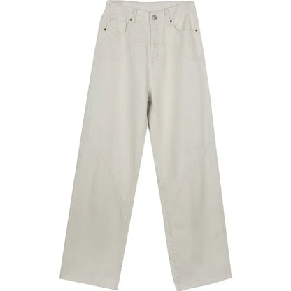 Beige Jeans Women Trendy European Style Loose Casual High Waist Spring All-match Streetwear Ins Hotsweet Simple New Full Length
