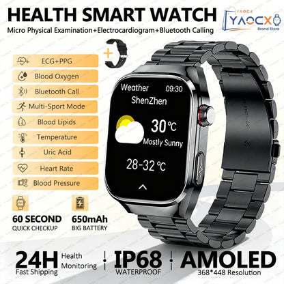 2026 New Smart Watch 2.04-inch AMOLED Screen Bluetooth Call IP68 Waterproof 650mA Sports Smartwatches Men Android Military-Grade