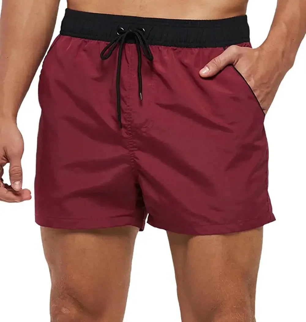 Men Summer Swim Shorts Swimwear Trunks Swimsuits Quickly Dry Surf Beach Board Elastic Waist Swim Pants Surffing Shorts with Mesh