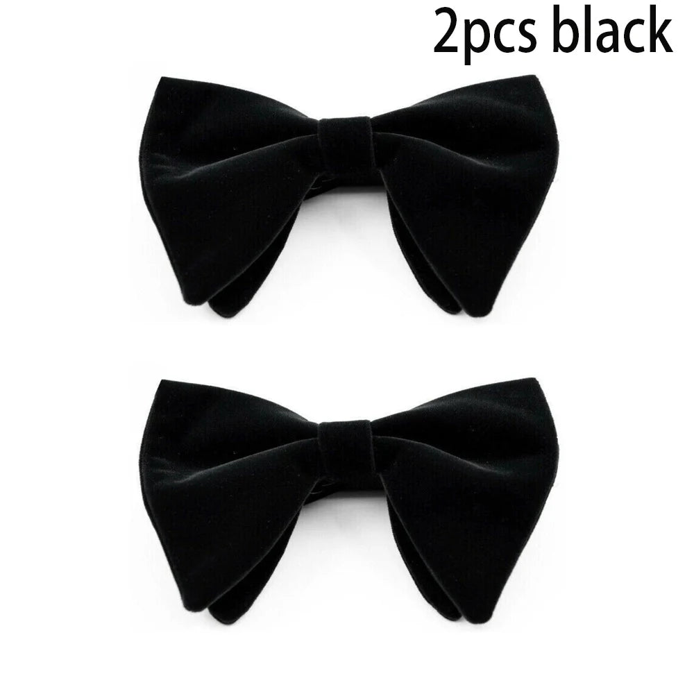 Mens Oversized Bow Tie Solid Velvet Bowtie Wedding Party Tuxedo Adjustable Necktie Big Bow Tie