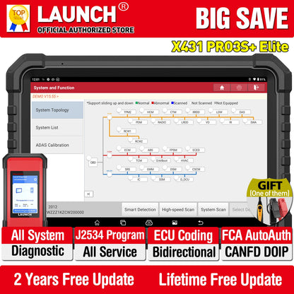 LAUNCH X431 PRO3S+ ELITE Bidirectional Scan Tool J2534 Program All System Diagnostic Scanner Topology All Service Online Coding