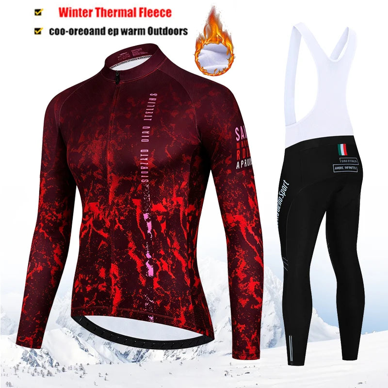 Winter Thermal Fleece Cycling Jersey Set Tour De Italy D&
