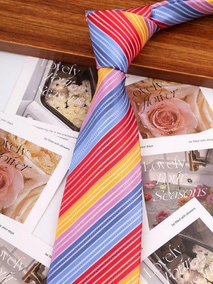 Brand Classic Black Red Solid Stripes 8 cm Polyester Tie For Men Suit Accessories Wedding Gravatas Fit Workplace Birthday Gift