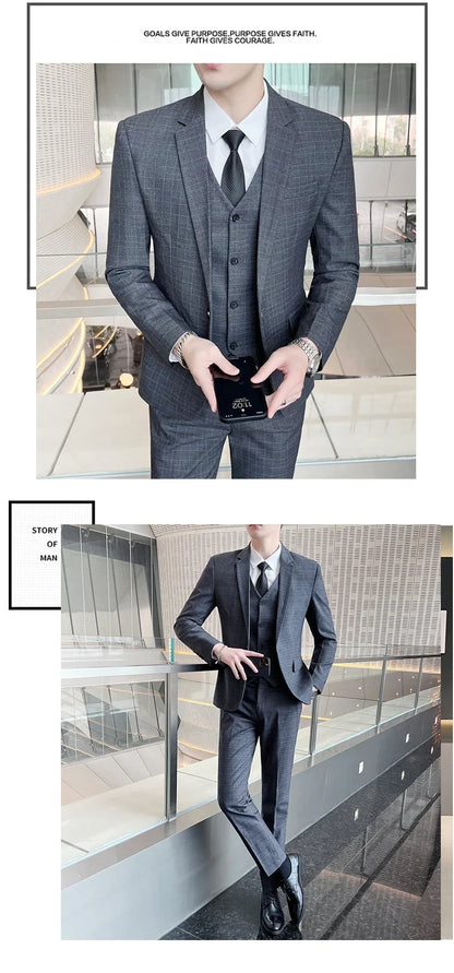 Suits  (blazer+ Vest + Pants) Men Fashion Business Casual Hosts Slim-fit Gentleman Wedding Work  Mens Suits 3 Piece M-5XL