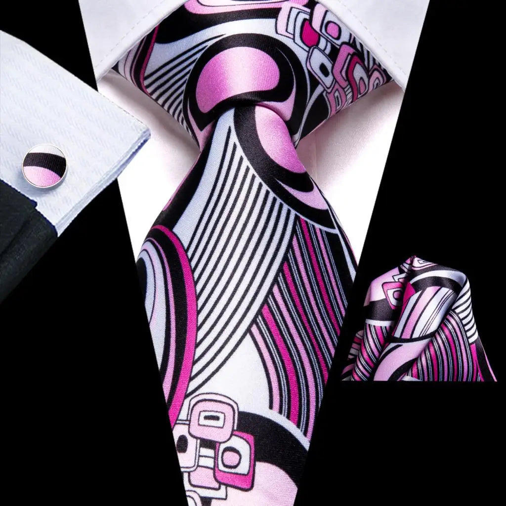 Barry.Wang Colorful Men Tie Handkerchief Cufflinks Set Novelty Floral Necktie for Male Designer Wedding Business Party Gift