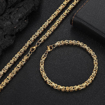 Gold Color Stainless Steel 4mm Byzantine Link Chain Bracelets Necklace For Women Men Fashion Party Wedding Jewelry Sets Gifts