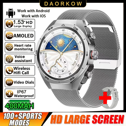New Smart Watch Men TWS 2-in-1 Bluetooth Earphones With Built-in Speaker HIFI  1.53HD SCreen Bluetooth Call IP67 Waterproof