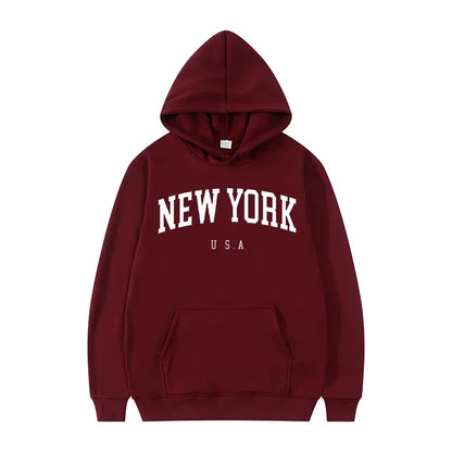 Women New York U.S.A City Hoodies Fashion Letter Printed Graphic Sweatshirts Loose CasuaMen l Harajuku Hooded Pullover Sportwear