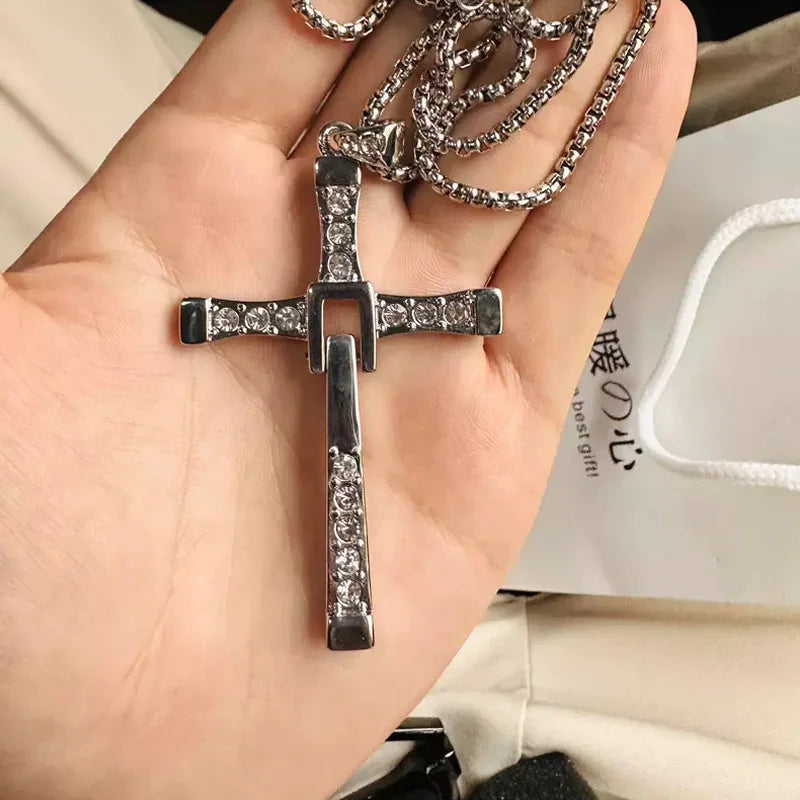 7.8*4.5cm Big Size Alloy Solid Cross Pendant Necklace 60cm Length Stainless Steel Chain Men Women Neck Jewelry Drop Shipping