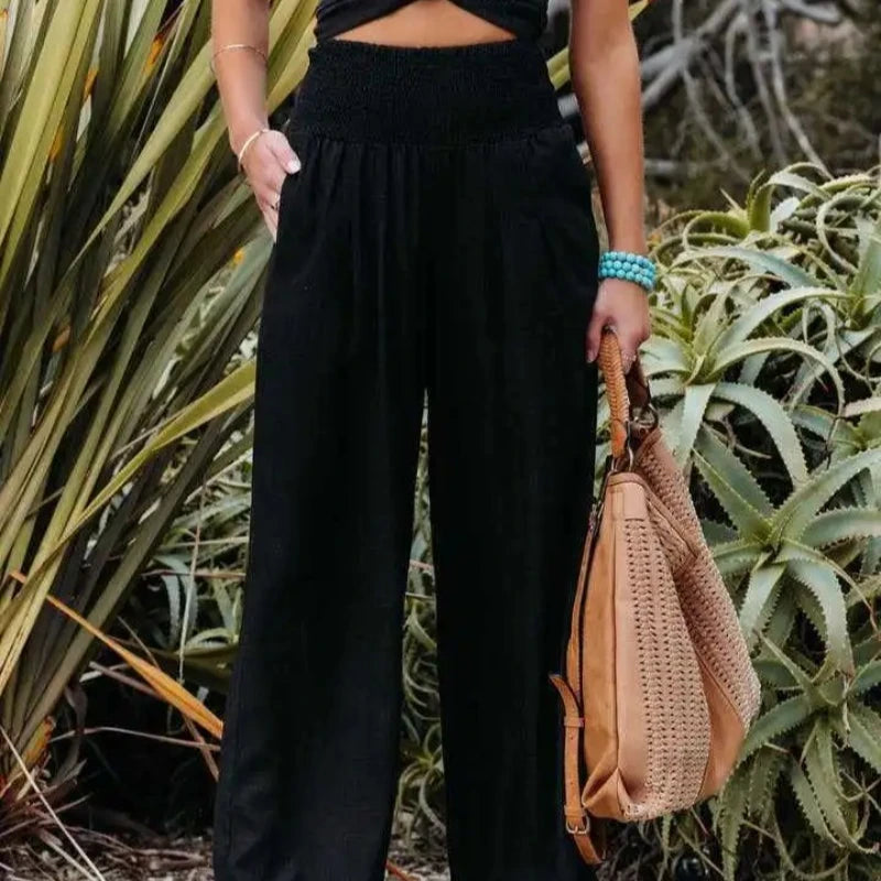 Casual Pants, Casual Style, Drawstring, Distressed Mid Waist,Women&