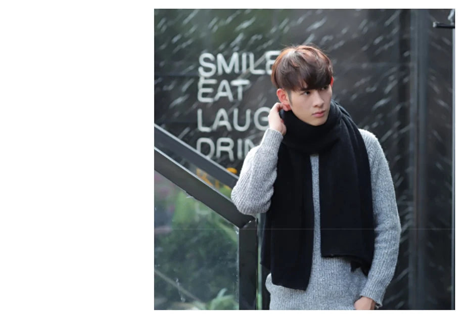 Maikun Thick Knitted Scarf For Men Fashion Winter Increase Simple Solid Color Scarf Men&
