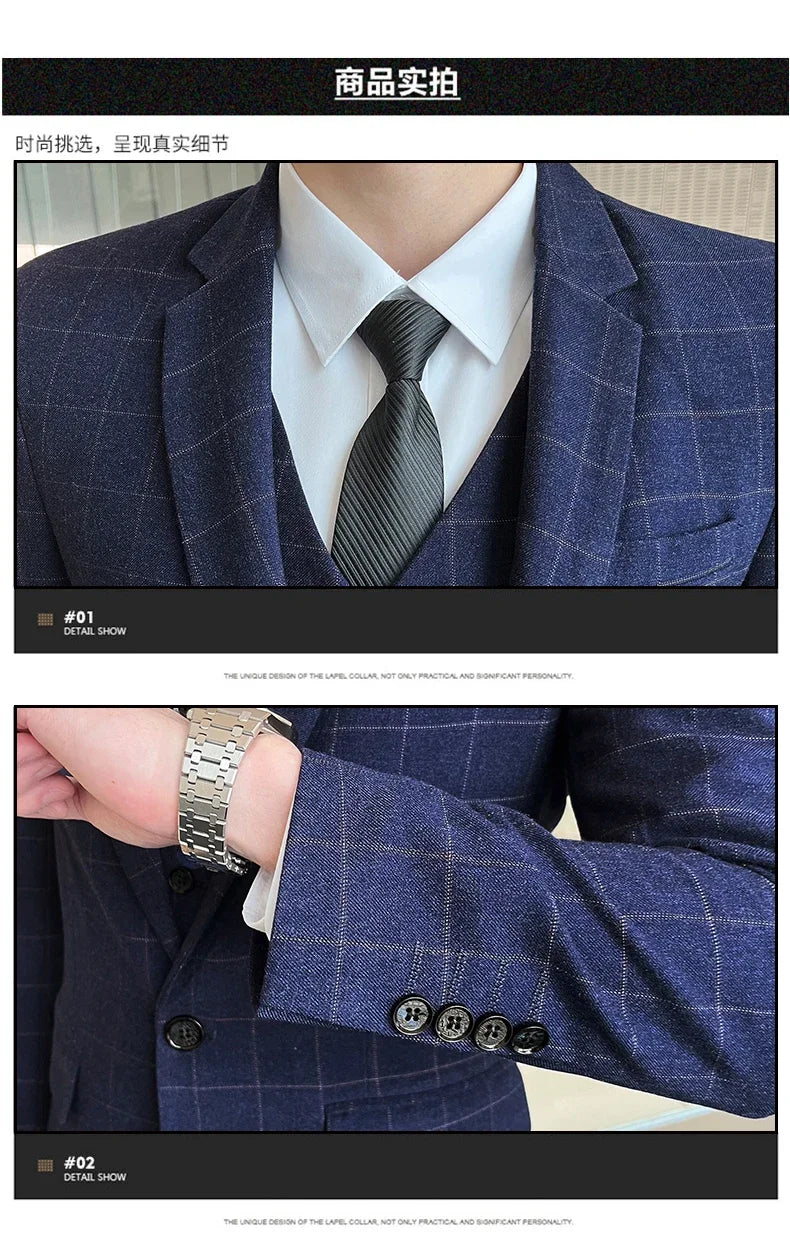 Suits  (blazer+ Vest + Pants) Men Fashion Business Casual Hosts Slim-fit Gentleman Wedding Work  Mens Suits 3 Piece M-5XL