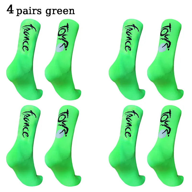 4 pairs of circular French letter cycling socks for men women breathable and sweat absorbing compression sports cycling socks
