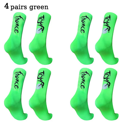 4 pairs of circular French letter cycling socks for men women breathable and sweat absorbing compression sports cycling socks