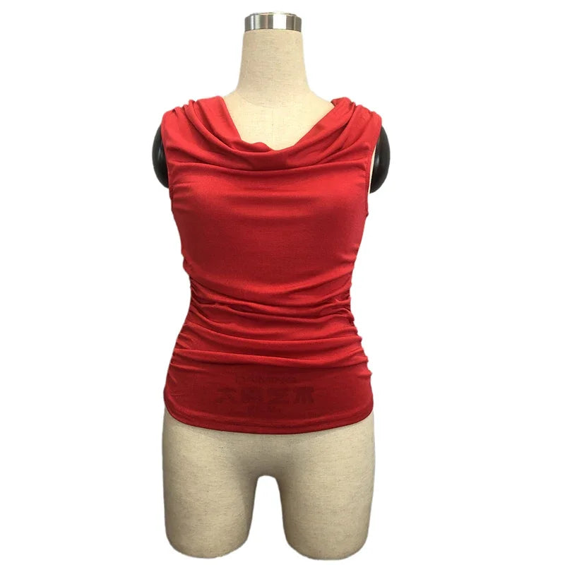 Elegant Temperament Tank Top Female V Neck Sleeveless T-Shirts For Women Fashion Slim Vest Red Black Tops
