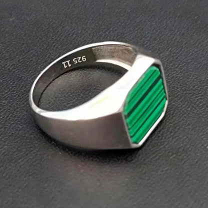 BOCAI  S925 Silver Jewelry Inlaid With Natural Malachite Stone Square Men&