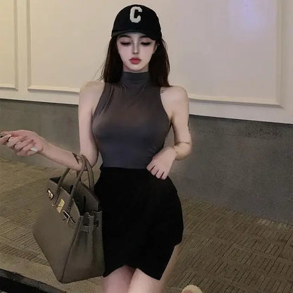 Sexy Tank Top Solid Halter Crop Tops Women Summer Camis Turtleneck Camisole Fashion Casual Tube Female Sleeveless Cropped Vest