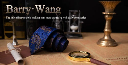 Blue Red Black Mens Silk Tie With Pocket Square Cufflinks Set Novelty Paisley Necktie For Male Formal Casual Party Barry.Wang