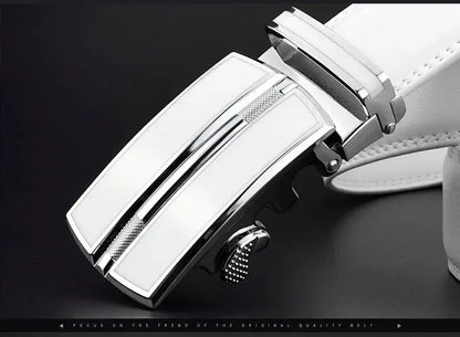 Men &amp; Women Elegant White Belt - Genuine Leather, Automatic Buckle, 3.5cm for Jeans
