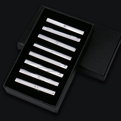 8pcs Tie Clips Metal Diamond With Box For Men Wedding Mens Necktie Clips Set Chrome Stainless Steel Jewelry Gentleman Ties Pin