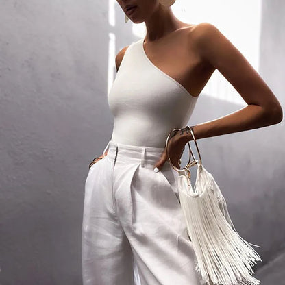 Sexy Off One Shoulder Cutout Halter Tank Top Solid Color Crop Tops Women Sleeveless Cropped Vest Camis Tube Top Female